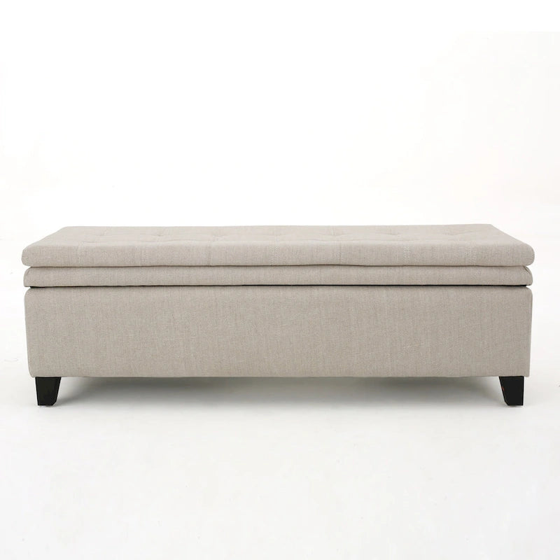 Tufted Linen Storage Bench