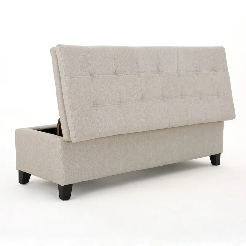 Tufted Linen Storage Bench