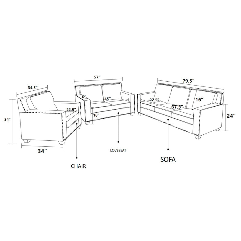 Gliden Modern Linen Fabric Sofa with Solid Wood Frame