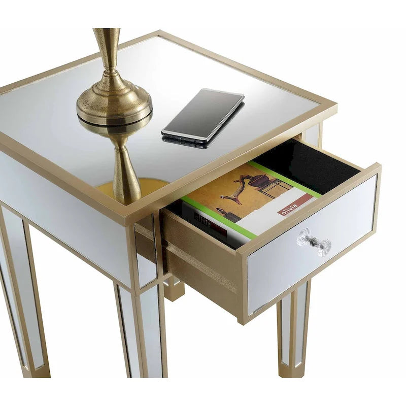 Gold Coast Mirrored 1 Drawer End Table