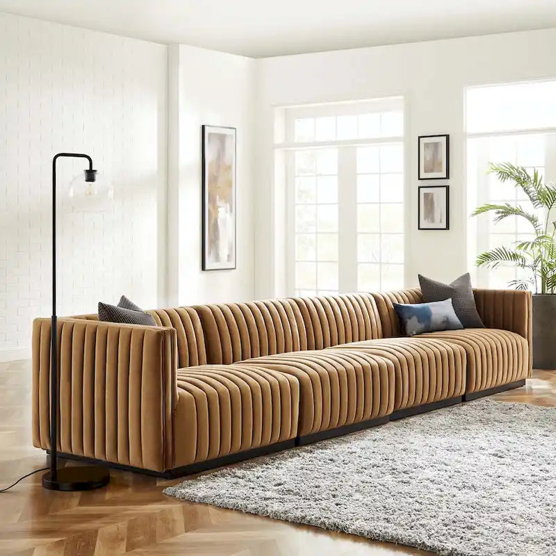 Conjure Channel Tufted Performance Velvet 4-Piece Sofa