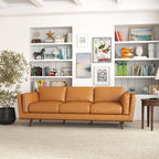 Florencia Mid Century Modern Furniture Style Living Room Leather Sofa in Tan