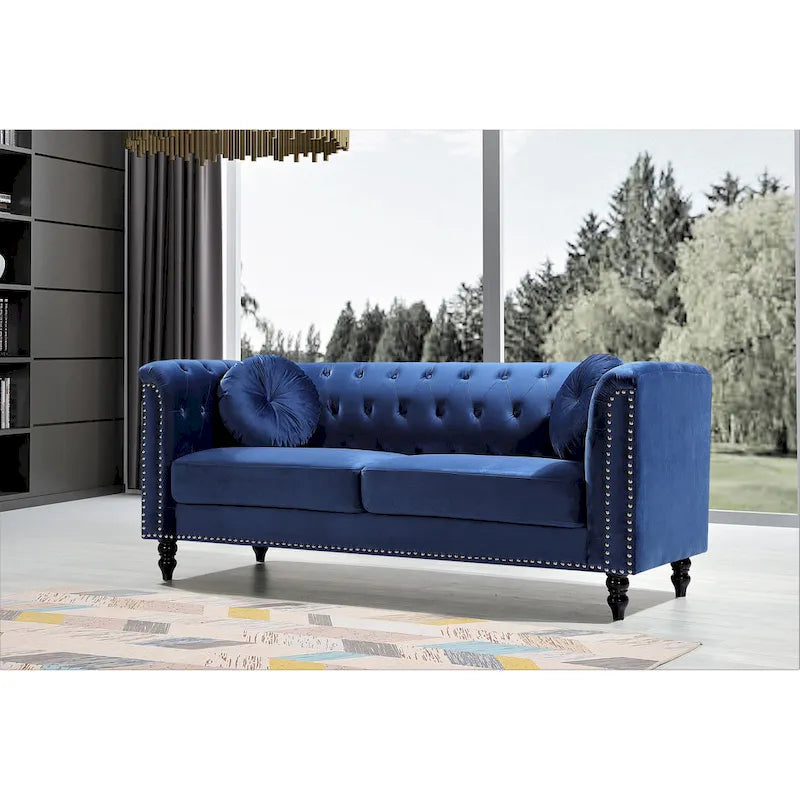 US Pride Vivian Classic Velvet Kittleson Nailhead Chesterfield Sofa
