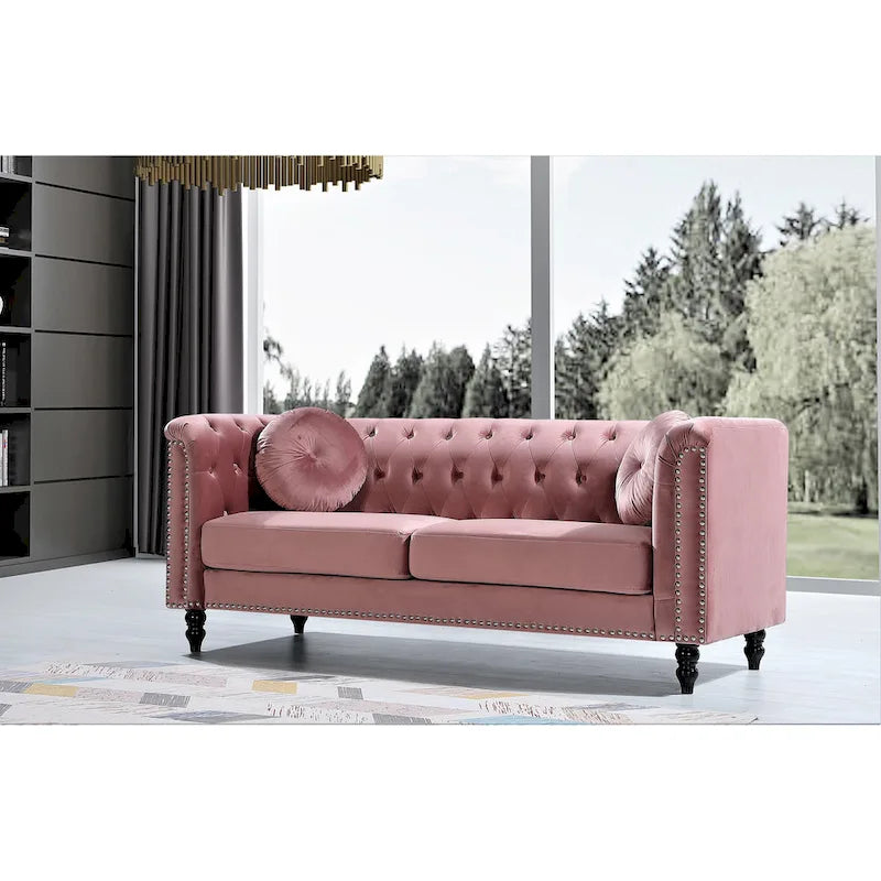US Pride Vivian Classic Velvet Kittleson Nailhead Chesterfield Sofa