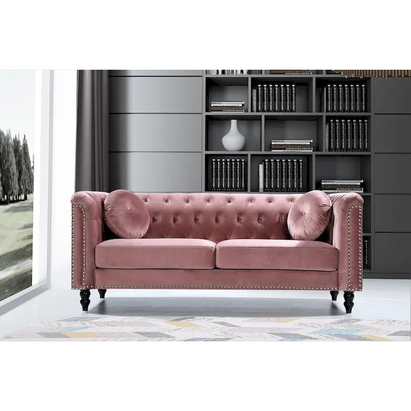 US Pride Vivian Classic Velvet Kittleson Nailhead Chesterfield Sofa