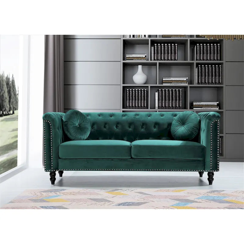 US Pride Vivian Classic Velvet Kittleson Nailhead Chesterfield Sofa