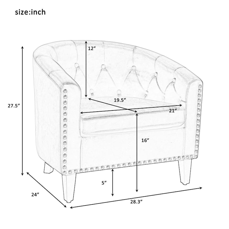 Contemporary PU Leather Club Chair with Recessed Arms and Nailhead Trim