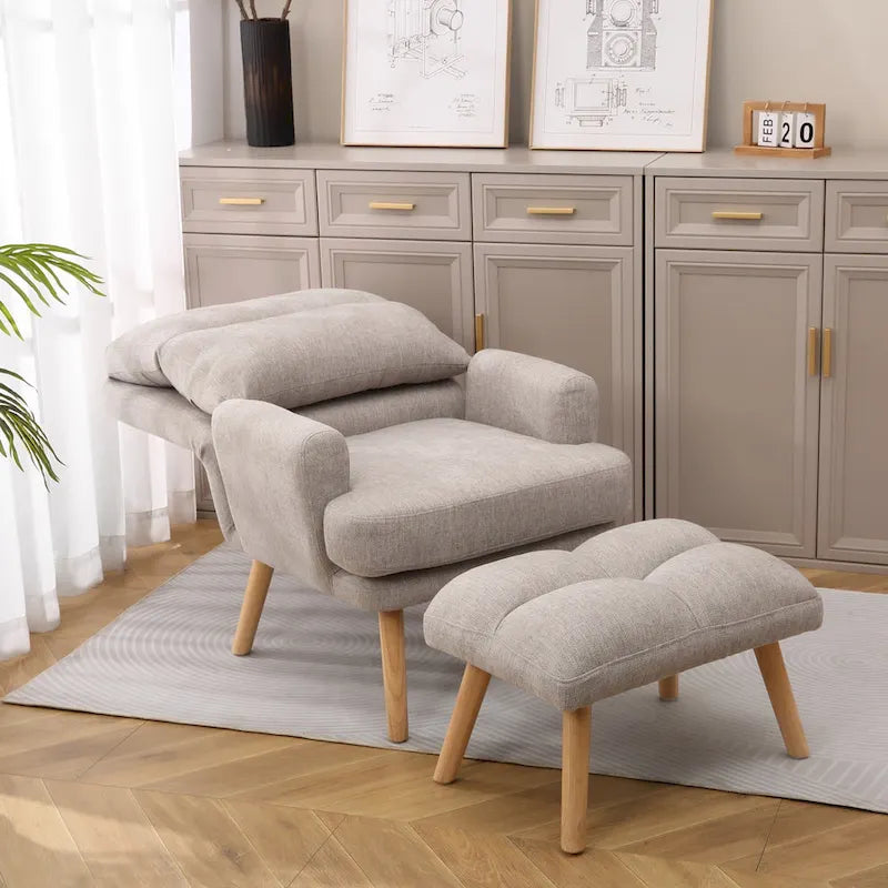 Fabric Armchair Accent Chair with Ottoman Set