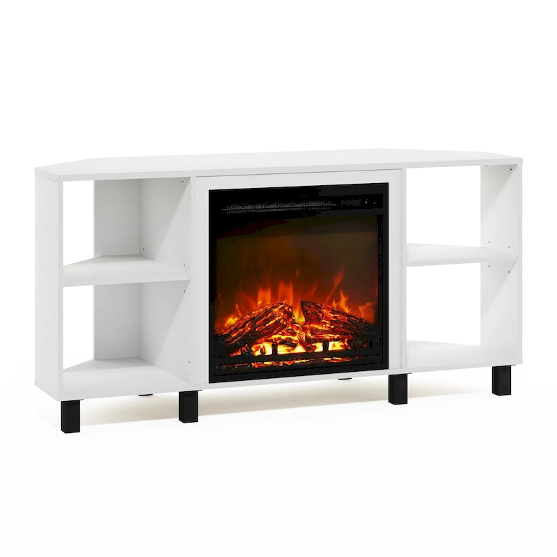 Furinno Jensen Metal Leg Corner Fireplce TV Stand for TV up to 55