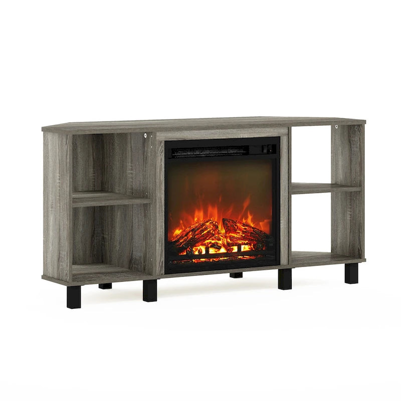 Furinno Jensen Metal Leg Corner Fireplce TV Stand for TV up to 55