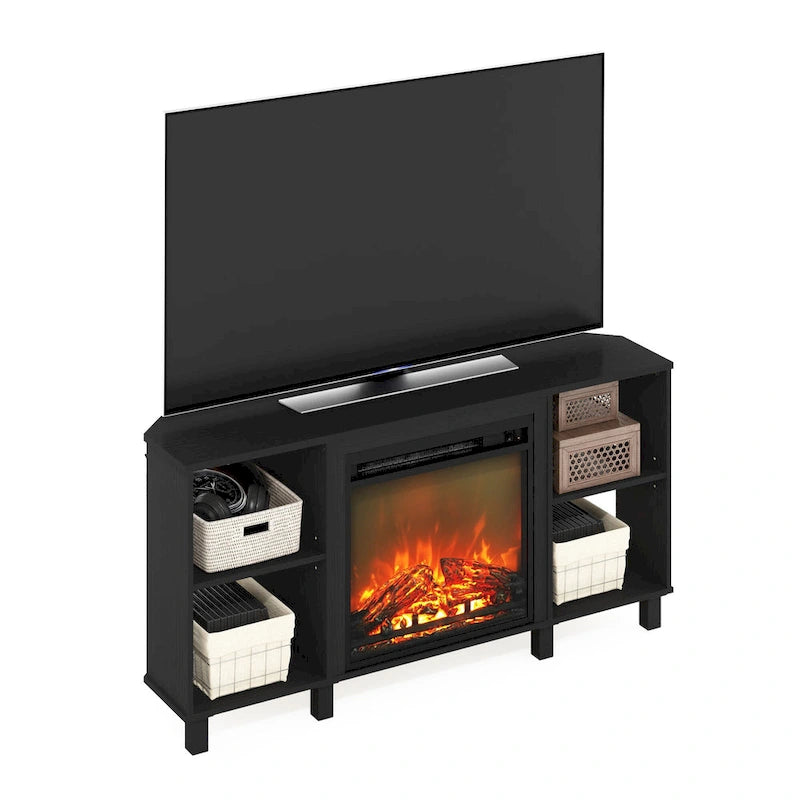 Furinno Jensen Metal Leg Corner Fireplce TV Stand for TV up to 55