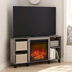 Furinno Jensen Metal Leg Corner Fireplce TV Stand for TV up to 55