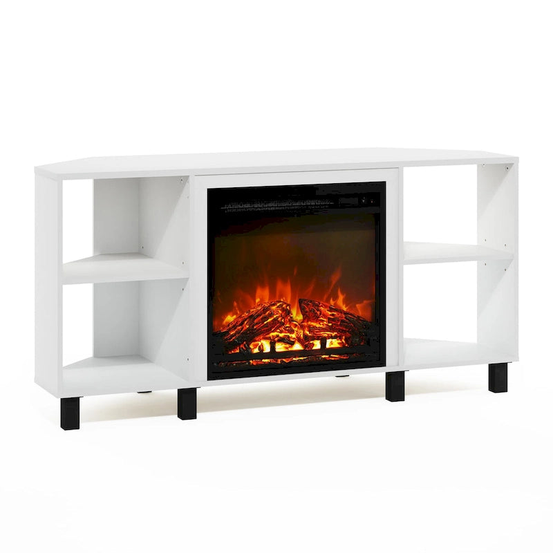 Furinno Jensen Metal Leg Corner Fireplce TV Stand for TV up to 55