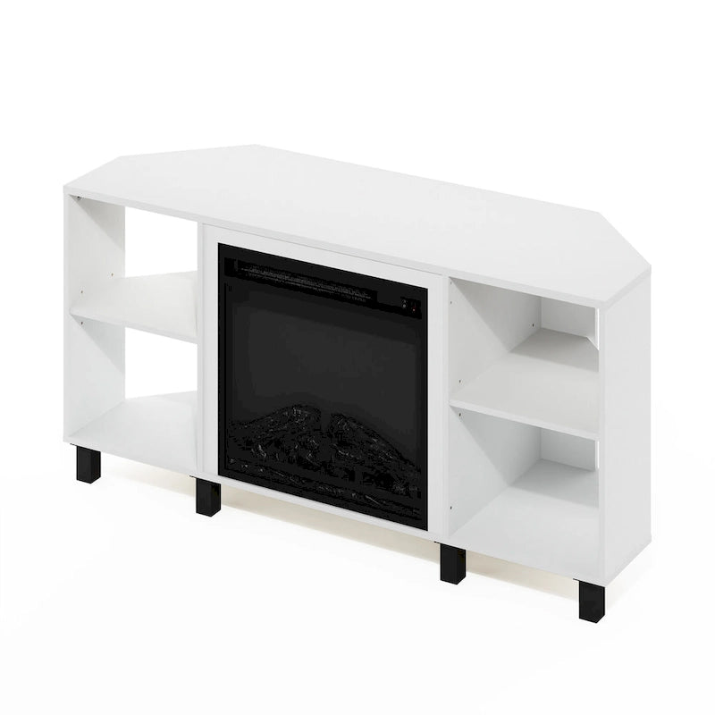 Furinno Jensen Metal Leg Corner Fireplce TV Stand for TV up to 55