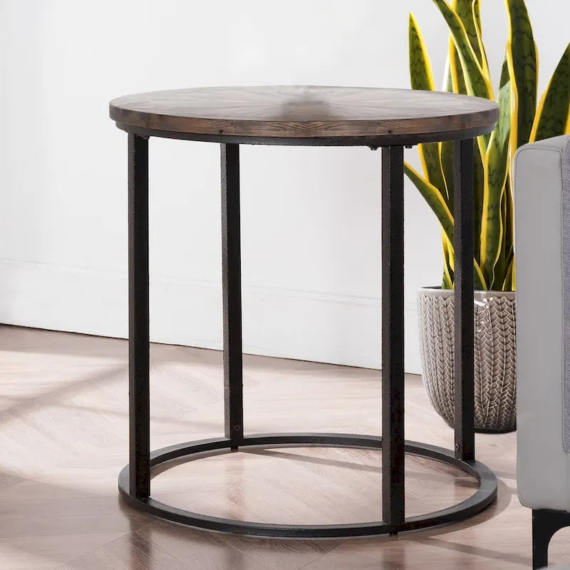  Darren Modern Rustic Farmhouse Reclaimed Wood Round Side Table