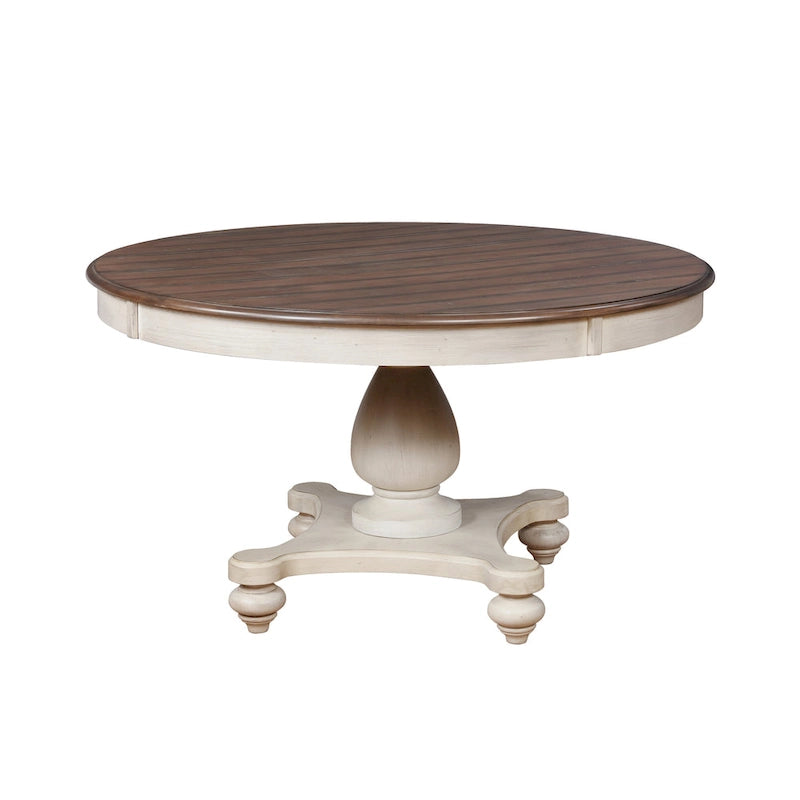  Arch Weathered Oak Round Dining Table - Weathered oak and white