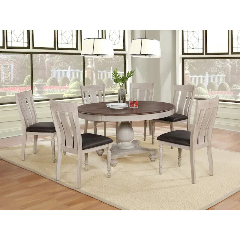 Arch Weathered Oak Round Dining Table - Weathered oak and white
