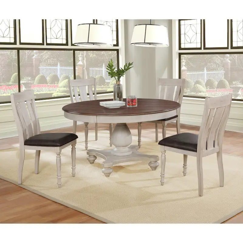 Arch Weathered Oak Round Dining Table - Weathered oak and white