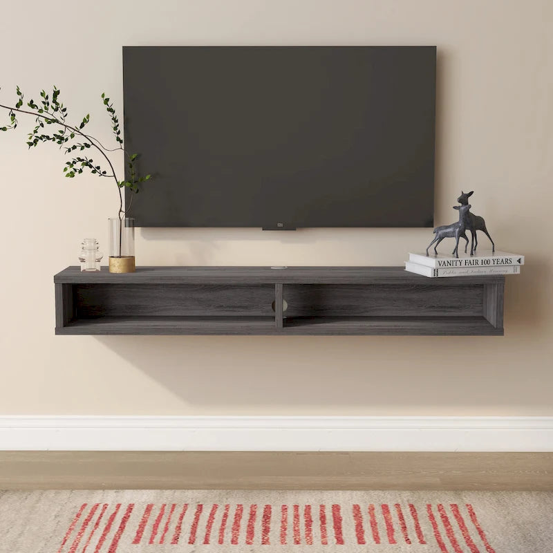 DH BASIC Wall-Mounted Gray 60 Open Shelf TV Console by Denhour