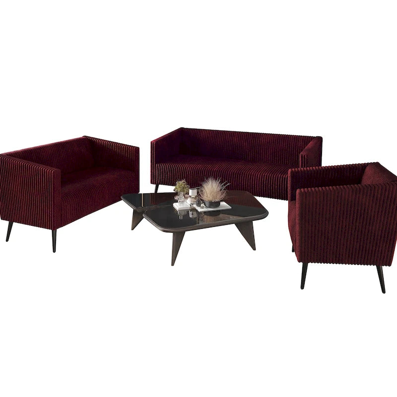 Corduroy Modern and Glamorous Velvet Upholstered 3-Piece Living Room Set