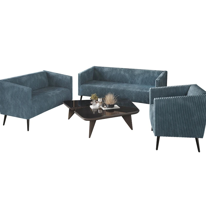 Corduroy Modern and Glamorous Velvet Upholstered 3-Piece Living Room Set