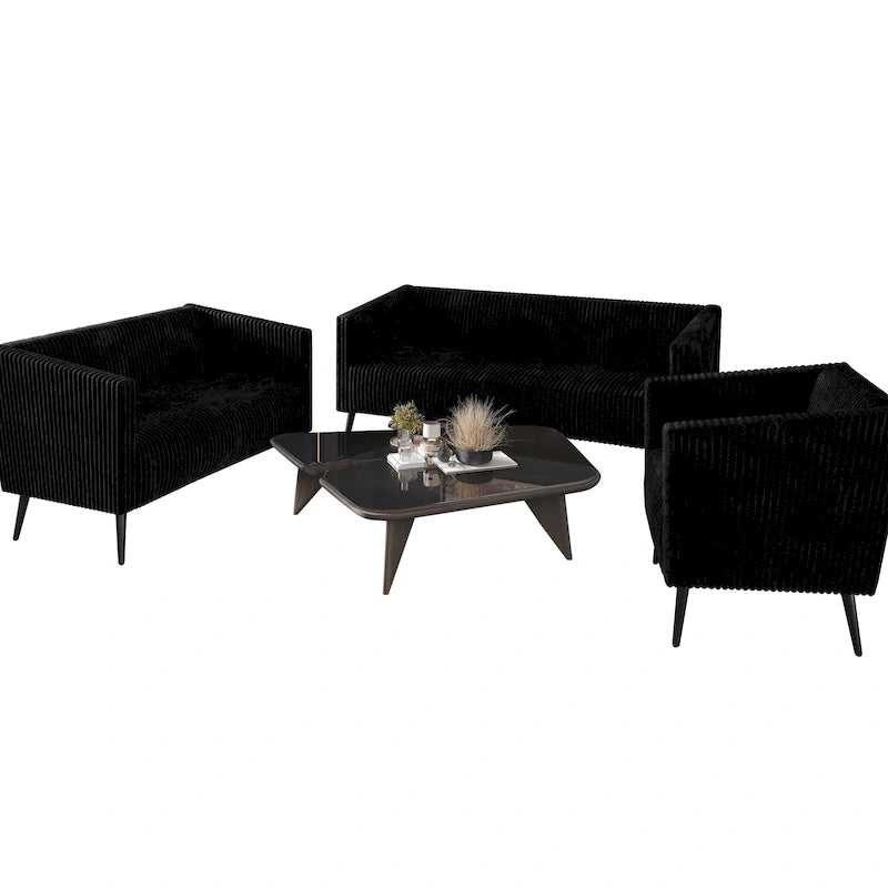 Corduroy Modern and Glamorous Velvet Upholstered 3-Piece Living Room Set