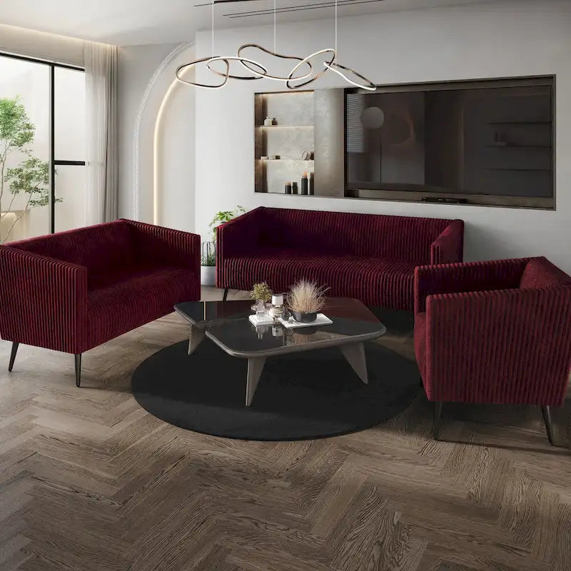Corduroy Modern and Glamorous Velvet Upholstered 3-Piece Living Room Set