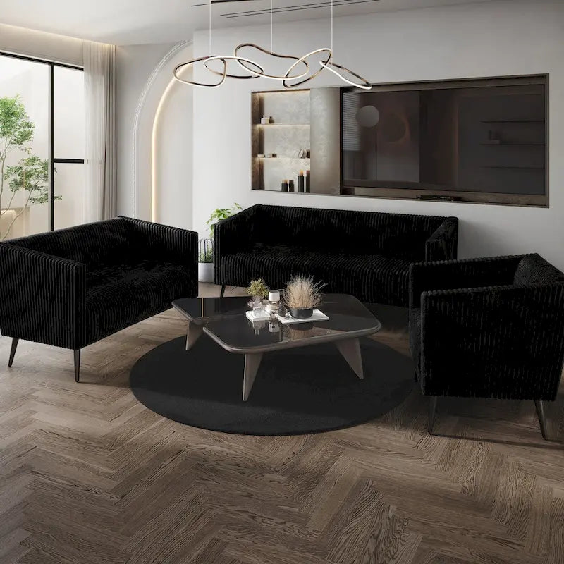 Corduroy Modern and Glamorous Velvet Upholstered 3-Piece Living Room Set