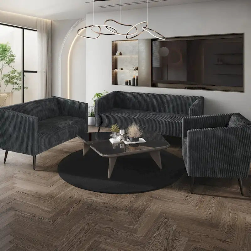 Corduroy Modern and Glamorous Velvet Upholstered 3-Piece Living Room Set