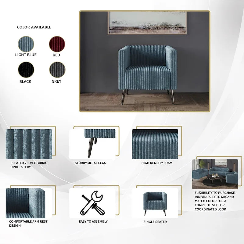 Corduroy Modern and Glamorous Velvet Upholstered 3-Piece Living Room Set