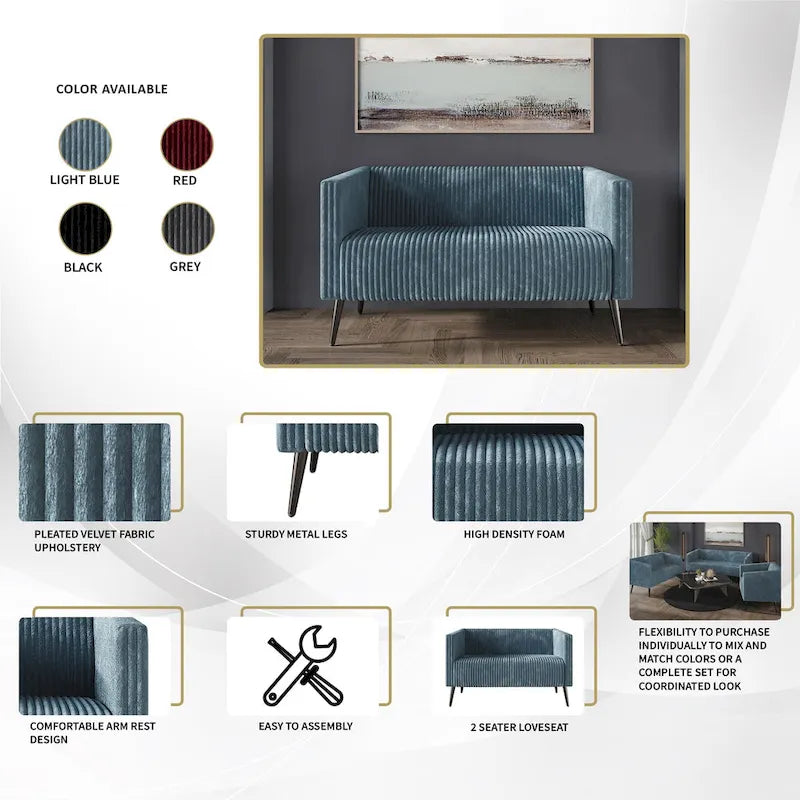 Corduroy Modern and Glamorous Velvet Upholstered 3-Piece Living Room Set