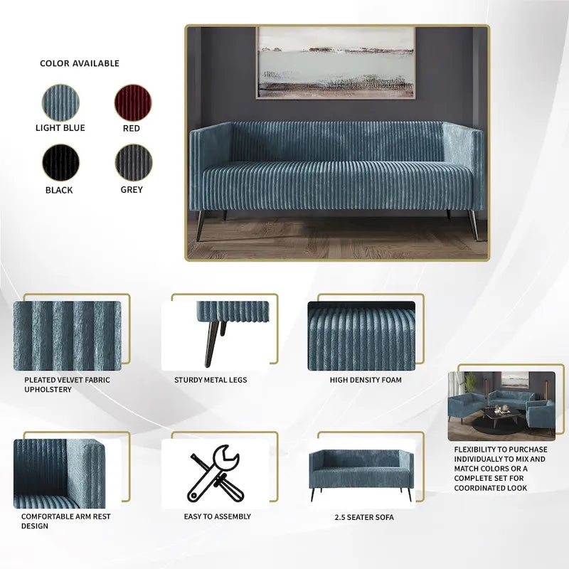Corduroy Modern and Glamorous Velvet Upholstered 3-Piece Living Room Set