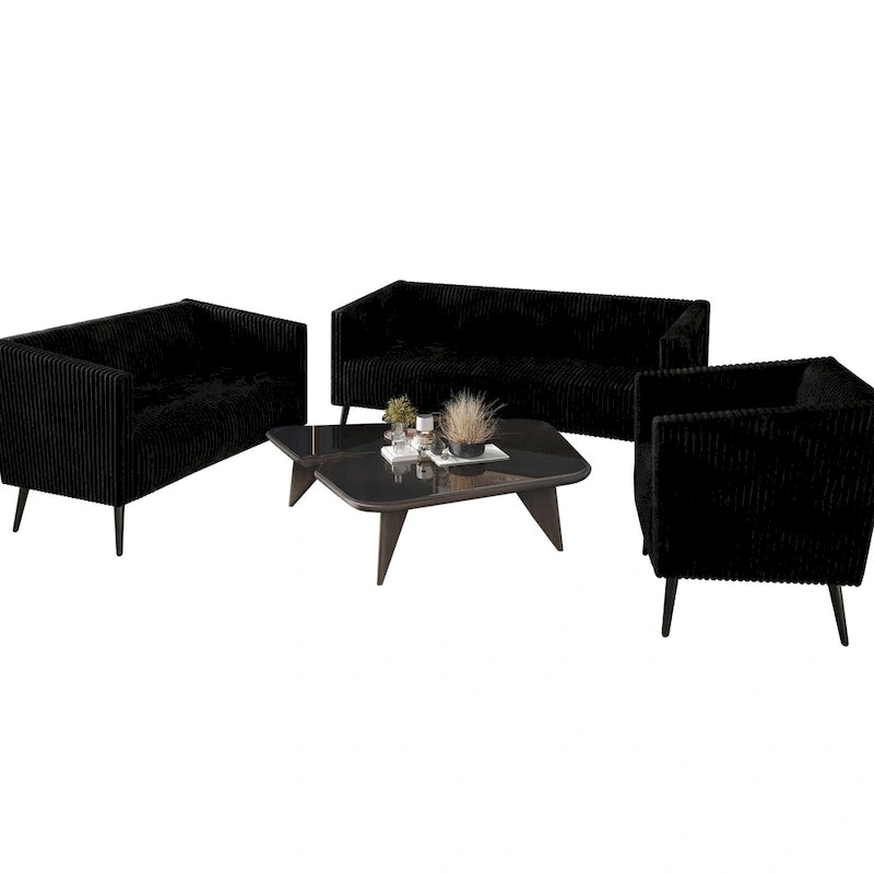 Corduroy Modern and Glamorous Velvet Upholstered 3-Piece Living Room Set