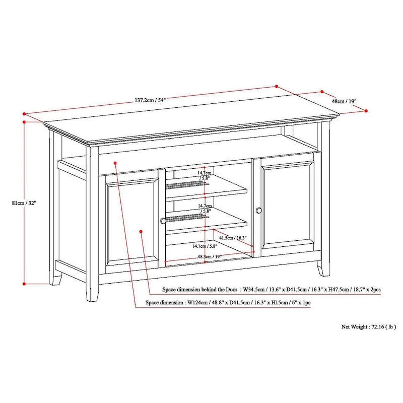 WYNDENHALL Halifax 54 inch Wide Solid Wood Transitional TV Stand - 54 W x 18.9 D x 31.9 H