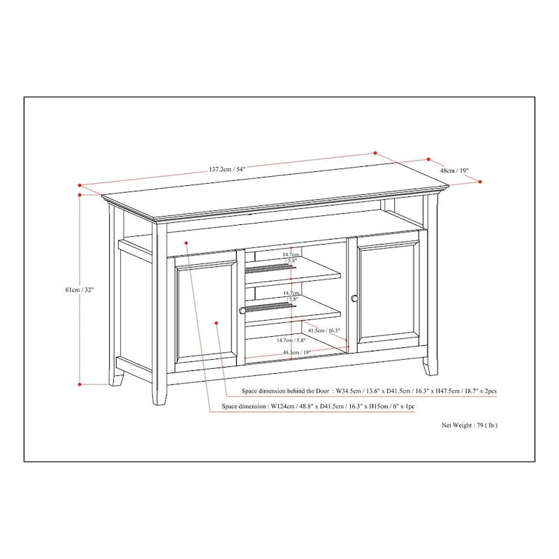 WYNDENHALL Halifax 54 inch Wide Solid Wood Transitional TV Stand - 54 W x 18.9 D x 31.9 H
