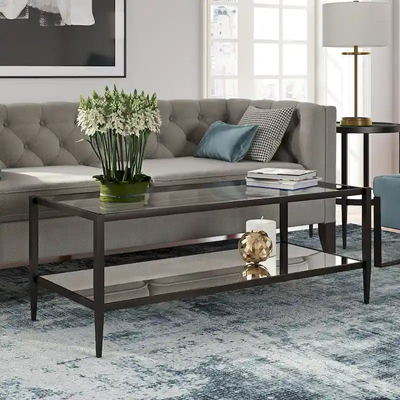 Hera 45 Wide Rectangular Coffee Table with Mirror Shelf