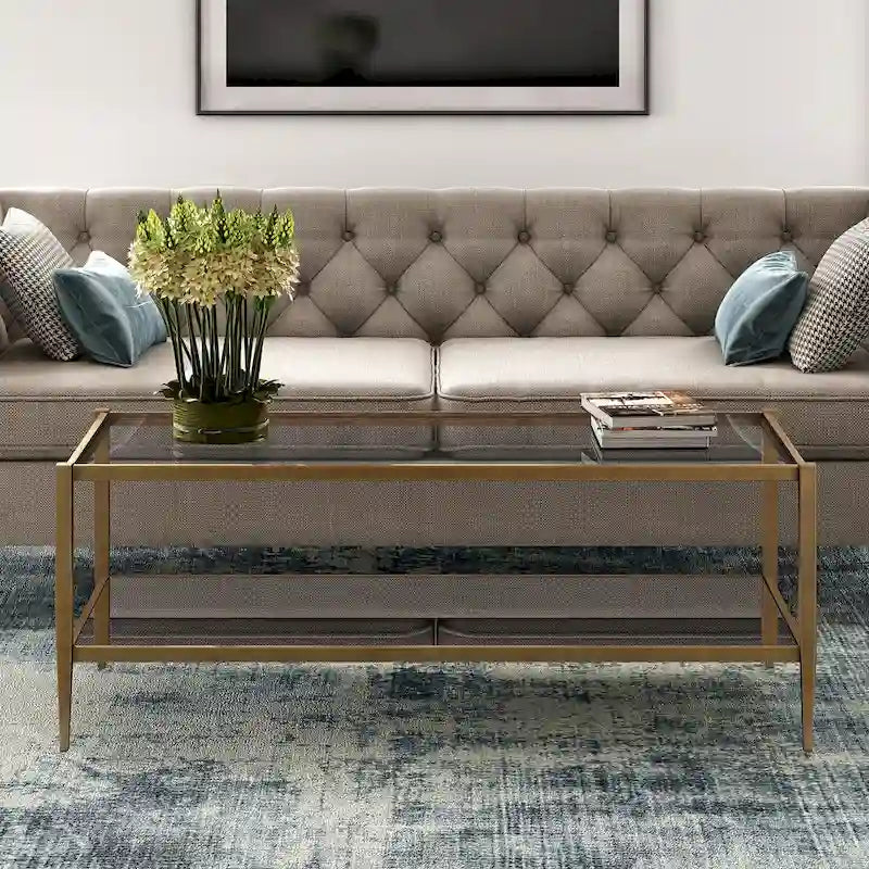 Hera 45 Wide Rectangular Coffee Table with Mirror Shelf