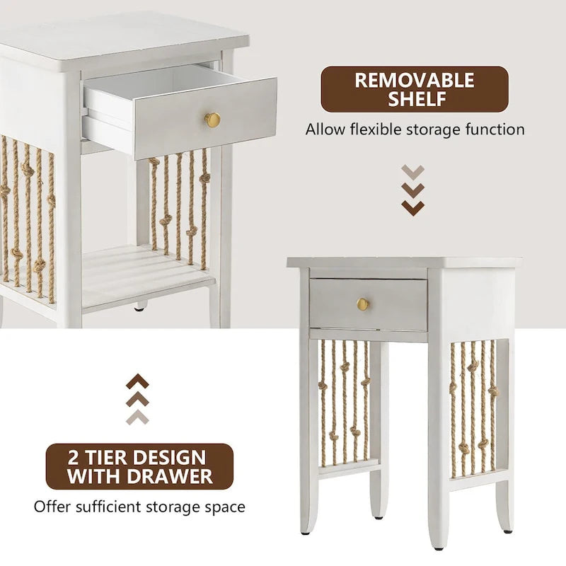 Distressed White End Table with Drawer - 14D x 18W x 26.4H