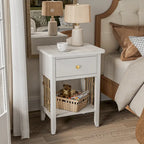 Distressed White End Table with Drawer - 14D x 18W x 26.4H
