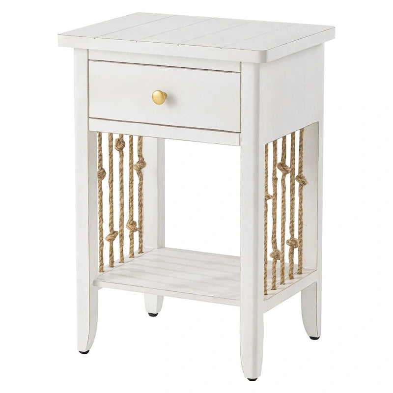 Distressed White End Table with Drawer - 14D x 18W x 26.4H