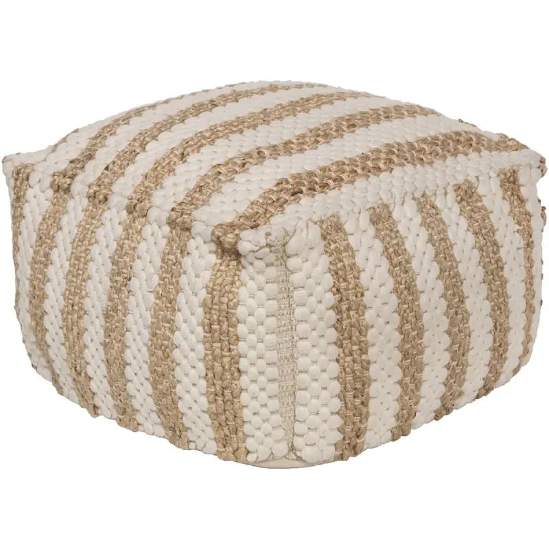 Striped Almeria Square Jute/Cotton Pouf (20 x 20 x 12)