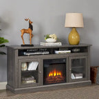 Contemporary TV Media Stand Modern Entertainment Console with 18 Fireplace Insert for TV Up to 65 with Open and Closed Storage