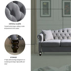 [Video] 79 Chesterfield Sofa Grey Velvet for Living Room, 3 Seater Sofa Tufted Couch with Rolled Arms and Nailhead for Living R
