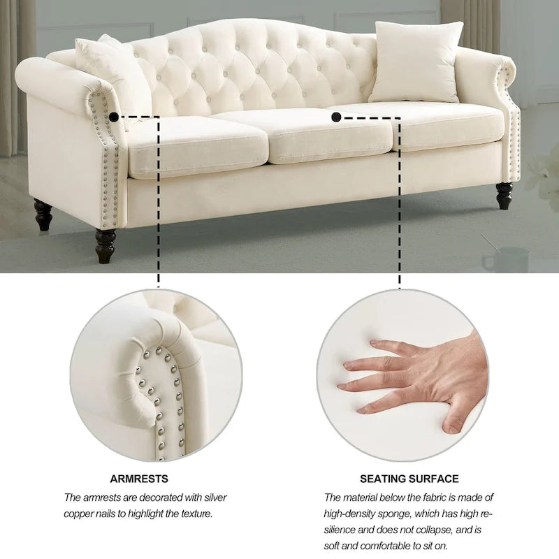 [Video] 79 Chesterfield Sofa Grey Velvet for Living Room, 3 Seater Sofa Tufted Couch with Rolled Arms and Nailhead for Living R