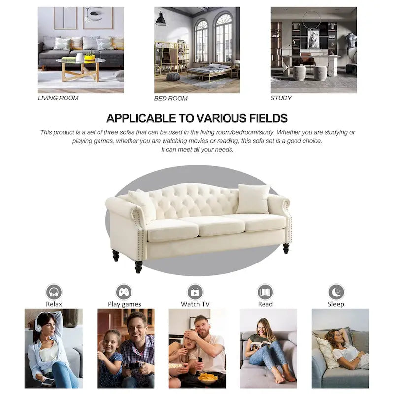 [Video] 79 Chesterfield Sofa Grey Velvet for Living Room, 3 Seater Sofa Tufted Couch with Rolled Arms and Nailhead for Living R