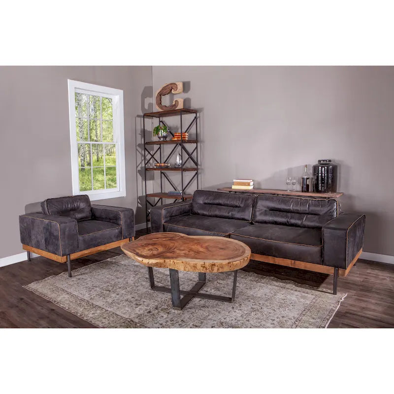 Chiavari Distressed Antique Ebony Leather Sofa
