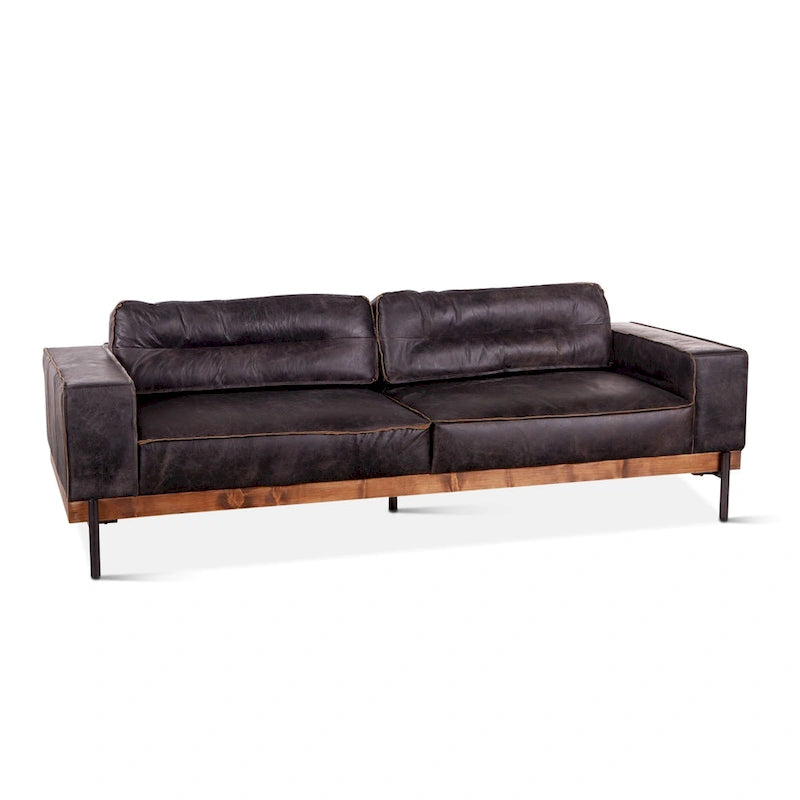 Chiavari Distressed Antique Ebony Leather Sofa