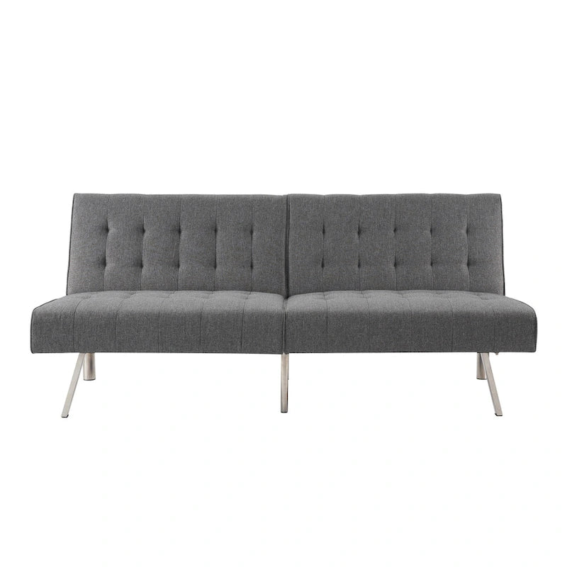 Tufted Mid-Century Modern Split Back Futon Sofa Couch Bed with Chrome Legs