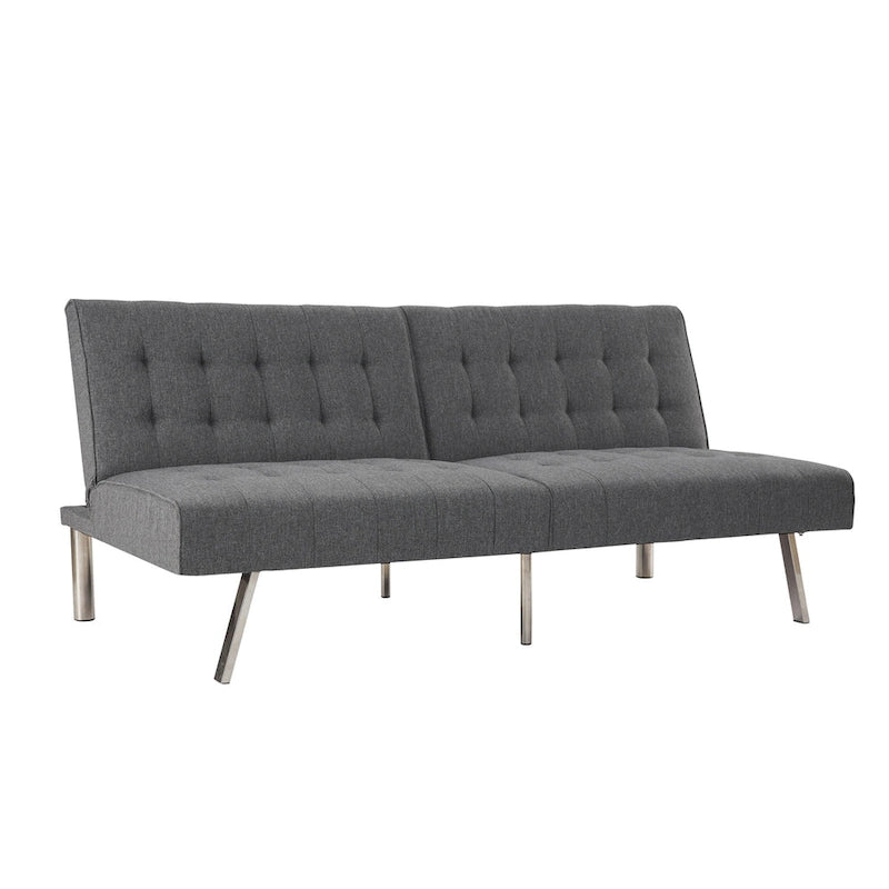Tufted Mid-Century Modern Split Back Futon Sofa Couch Bed with Chrome Legs