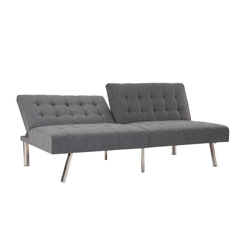 Tufted Mid-Century Modern Split Back Futon Sofa Couch Bed with Chrome Legs